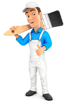 3d painter carrying paint brush on shoulder