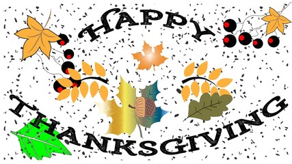 Happy Thanksgiving greeting card-autumn leaves with acorn