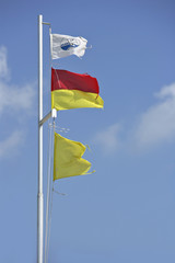 Warning flags at the North Sea beach, Juist, Lower Saxony, Germany, Europe