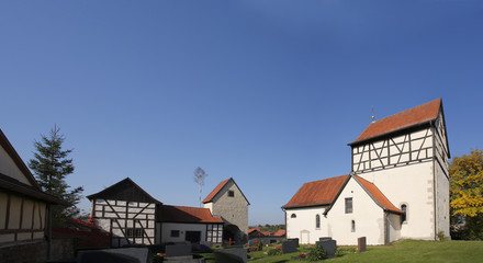 Fototapeta na wymiar Fortress church in Serrfeld, Rhoen-Grabfeld, Franconia, Bavaria, Germany, Europe