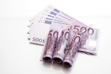 500 Euro banknotes with paper clip
