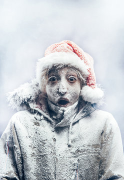 Ice girl with Santa Klaus cap.