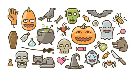 Obraz premium Halloween set of icons. Holiday symbol. Cartoon vector illustration