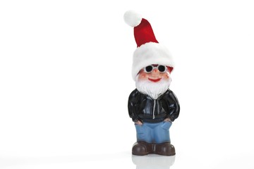 Garden gnome wearing Santa hat