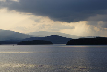 Lipno Dam Lake Udolni Nadrz Lipno Sumavske more Sumava along the Vlltava River Moldau Czech Republic Southern Bohemia