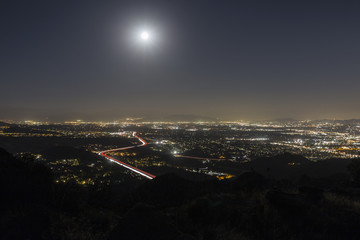 Full moon over the San Fernando Valley area of Los Angeles, California.  