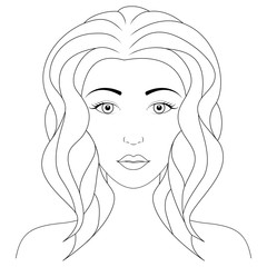 Beautiful face of a young girl with wavy hair, three-dimensional hairdo. Portrait, close-up. Isolated on white. Vector eps10.