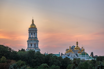 us Pechersk Lavra Monastery shot at sunset in Kiev, Ukraine.