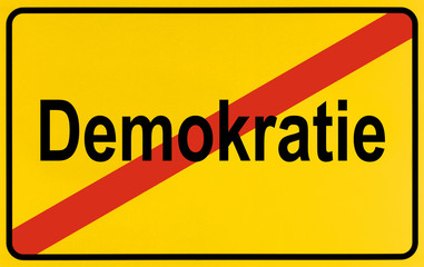 German city limits sign symbolising end of democracy