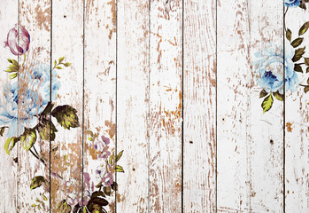 Shabby chic roses on wooden texture