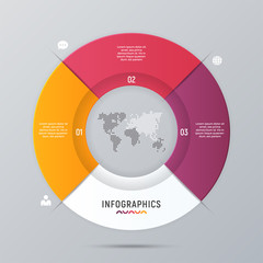 Vector circle chart infographic template for presentations, advertising, layouts, annual reports. 3 options, steps parts