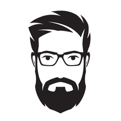 Bearded mans face, hipster character. Fashion silhouette, avatar, emblem, icon label Vector illustration