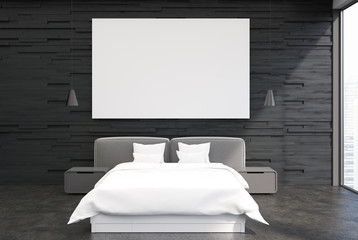 Gray bedroom interior, poster, front