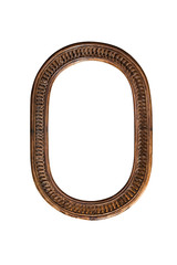 Wooden mirror frame border old oval brown on white background single one aged classic traditional...