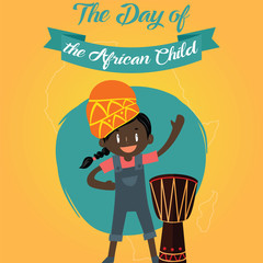 The Day of the African Child, 16 June. Happy black girl conceptual illustration vector.