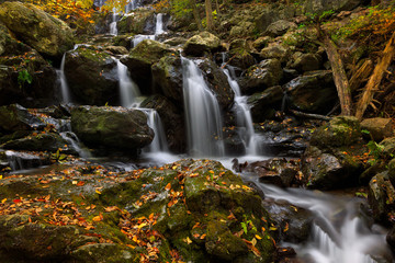 Fototapeta na wymiar A popular waterfall weaves its way through Shenandoah National Park
