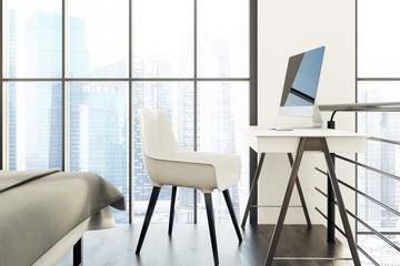 White home office in a loft