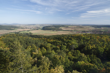 Fototapeta na wymiar View from castle ruin Lichtenburg near Ostheim, Rhoen, Franconia, Germany, Europe