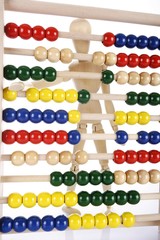 Wooden jointed figure with an abacus