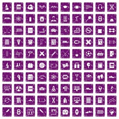 100 college icons set grunge purple