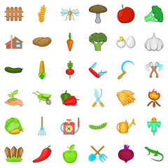 Gardening icons set, cartoon style