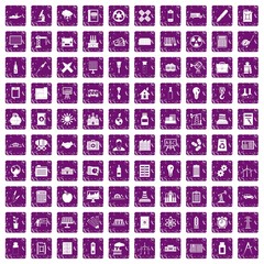 100 company icons set grunge purple