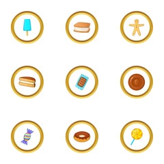 Candies icons set, cartoon style