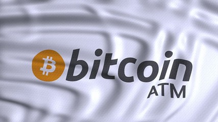 bitcoin ATM flag waving animation. Digital payment of cryptocurrency illustration concept - Powered by Adobe