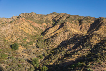 Desert ravines in the hills above the Mojave Desert in southern California.