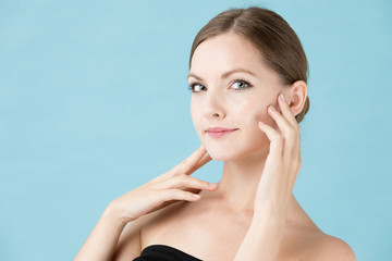 portrait of attractive woman beauty image on blue background