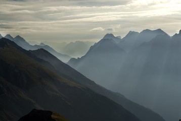Fototapeta na wymiar Morning mist over the Lechtal (Lech Valley), Tirol, Austria, Europe