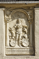 Relief at Hotel Zum Goldenen Kreuz, Haidplatz, Regensburg, Upper Palatinate, Bavaria, Germany, Europe
