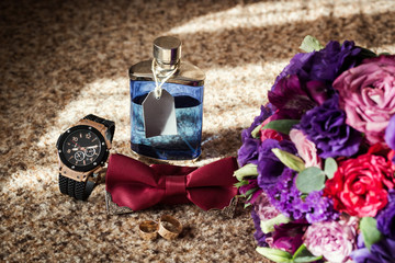 bow tie,wedding rings ,clock,perfumes,the groom morning,businessman, wedding, man fashion, men's...