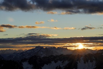 Sunset over the Allgaeu Alps, Berwang, Tirol, Austria, Europe