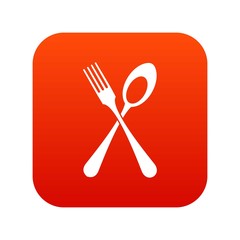 Spoon and fork icon digital red