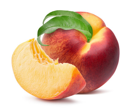 peach with slice isolated on a white background