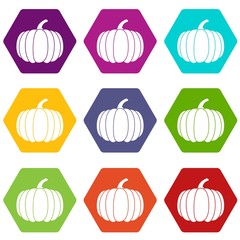 Pumpkin icon set color hexahedron