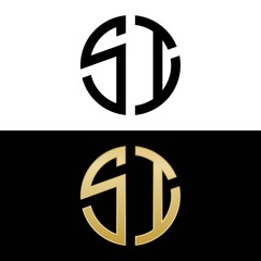 si initial logo circle shape vector black and gold