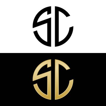 sc initial logo circle shape vector black and gold