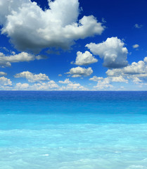 Blue aqua sea and sky clouds background in summer
