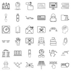 Elearning icons set, outline style