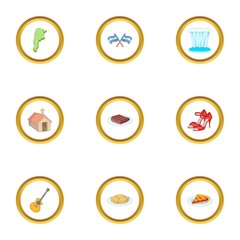 Attractions of Argentina icons set, cartoon style