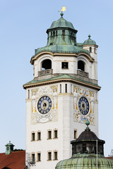 Fototapeta na wymiar Tower of Muellersches Volksbad, Isar river, Munich, Bavaria, Germany, Europe