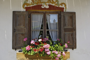 Fototapeta na wymiar Window of a Bavarian farm-house, Bavaria, Germany, Europe