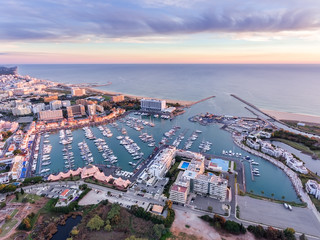 Aerial. Landscape from the sky, a tourist village Vilamoura. Loule Faro