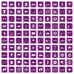 100 cycling icons set grunge purple