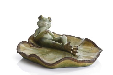Decor, frog laying back on lotus leaf