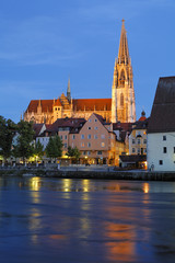 Fototapeta na wymiar Cathedral Regensburg, Danube, Upper Palatinate, Bavaria, Germany, Europe