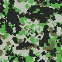 Seamless digital pixel green gray and black military camouflage pattern vector