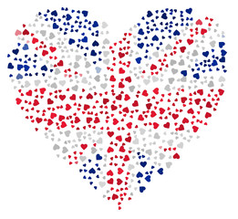 Heart shaped flag of United Kingdom made of hearts
